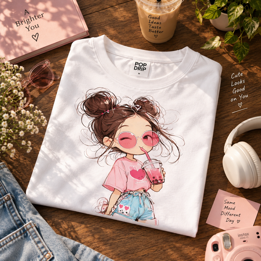 Kawaii Boba Girl Tee Top β Women | White
