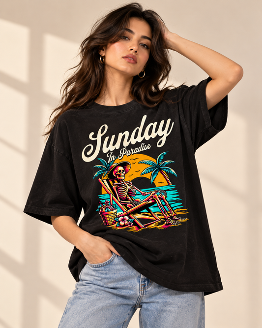 Sunday In Paradise Drop-Shoulder T-Shirt | Black