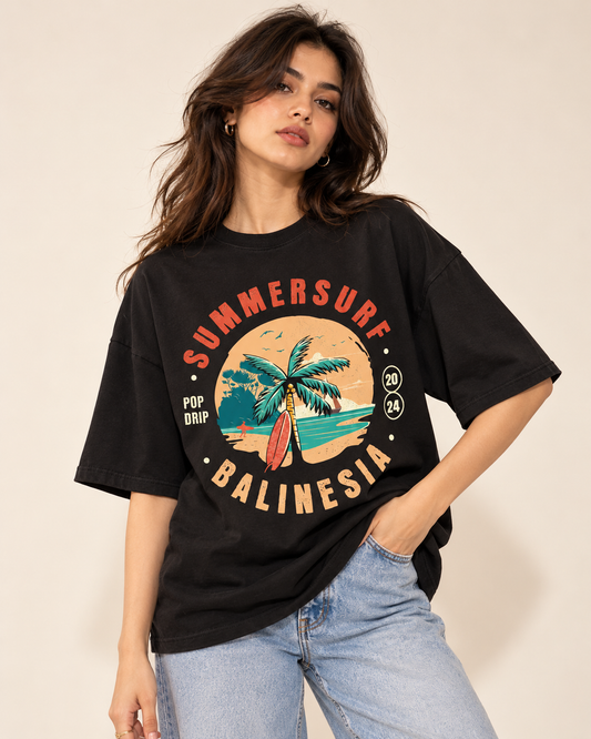 Summersurf Balinesia Drop-Shoulder T-Shirt | Black