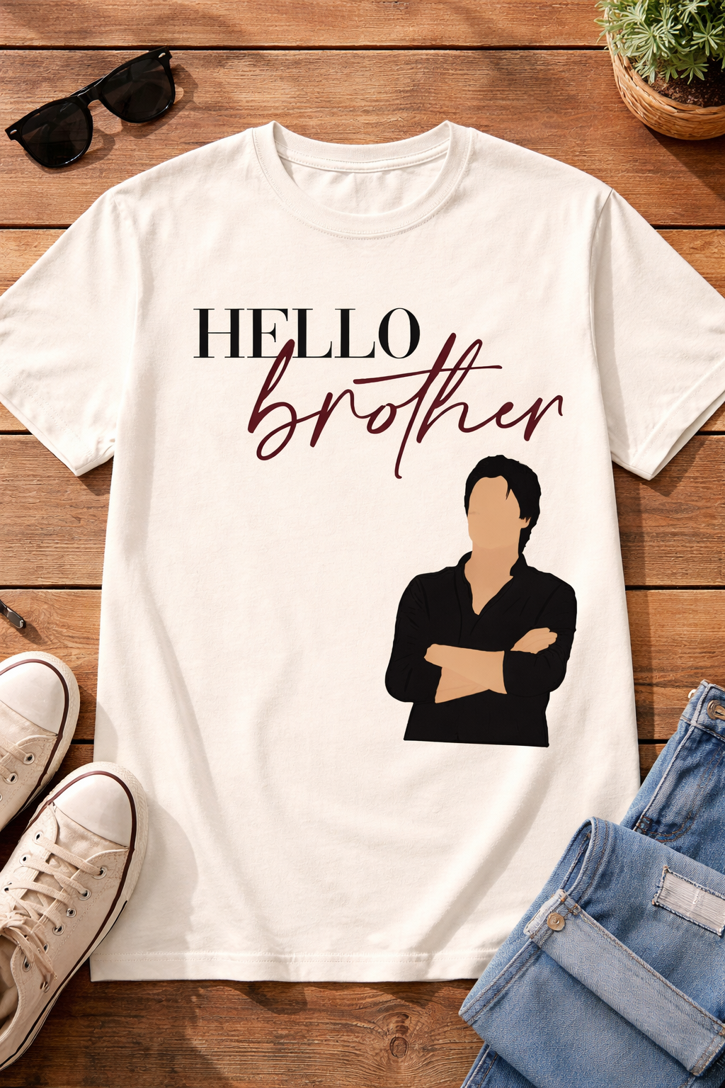 TVD Damon Hello Brother T-Shirt | Moon White (Regular Fit)