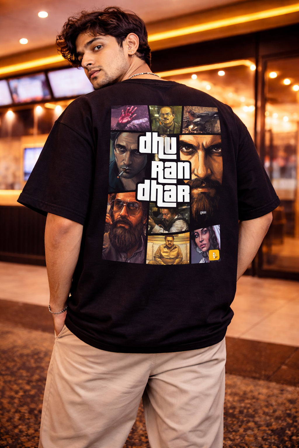 Dhurandhar GTA Style Drop-Shoulder T-Shirt – Men & Women | Black