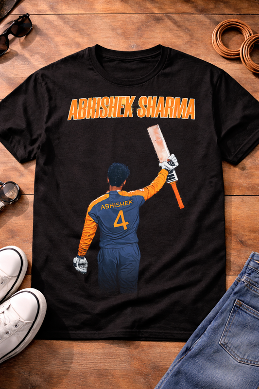 Abhishek Sharma Celebrating T-Shirt – Men & Women | Midnight Black