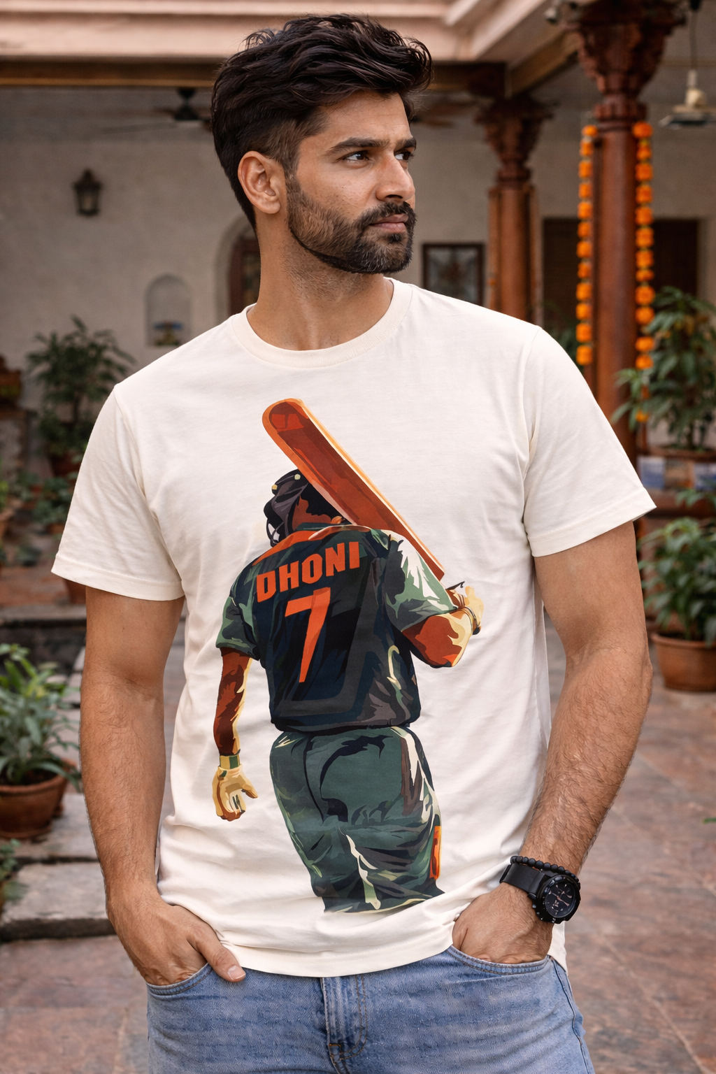Dhoni T-Shirt – Men & Women | Moon White