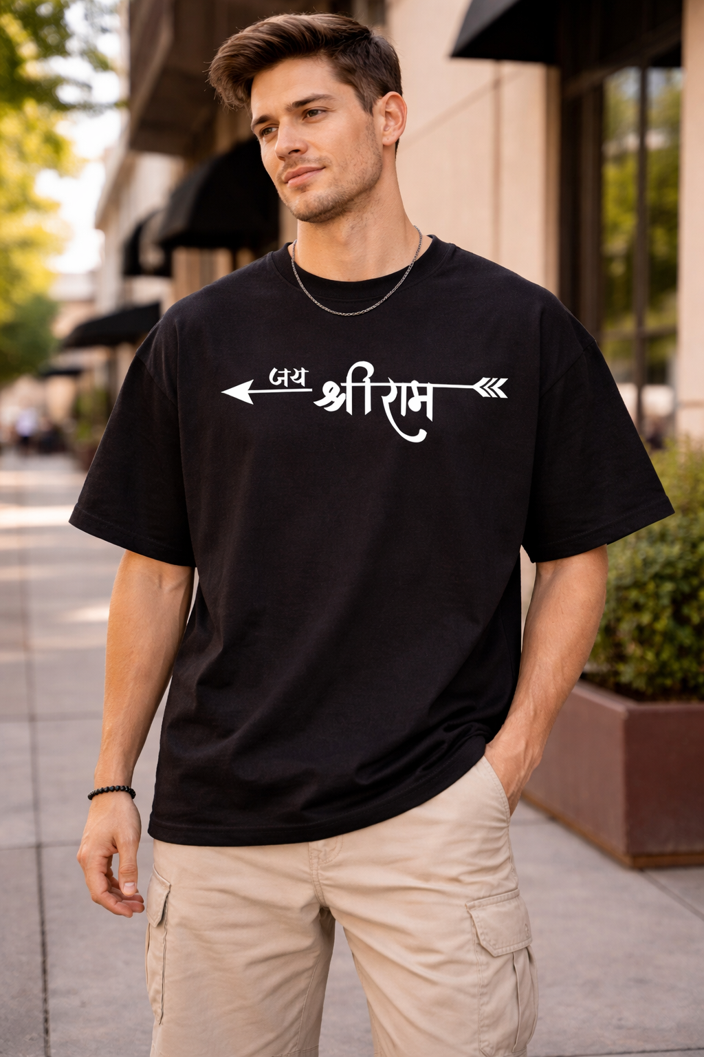 Hanuman Graphic Drop-Shoulder T-Shirt – Men & Women | Black