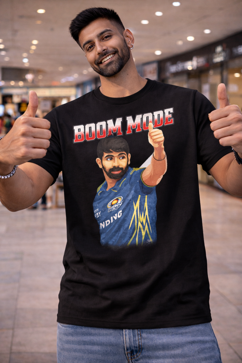 Boom Mode Bumrah T-Shirt – Men & Women | Midnight Black