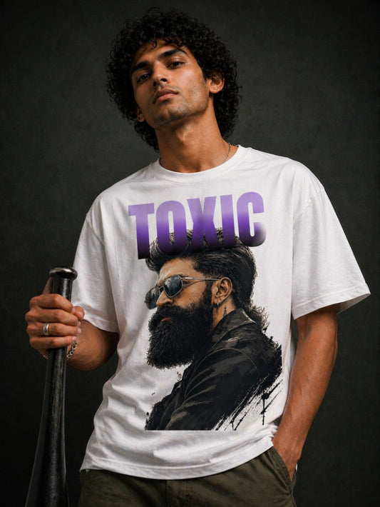 Toxic Yash Drop-Shoulder T-Shirt – Men & Women | Moon White