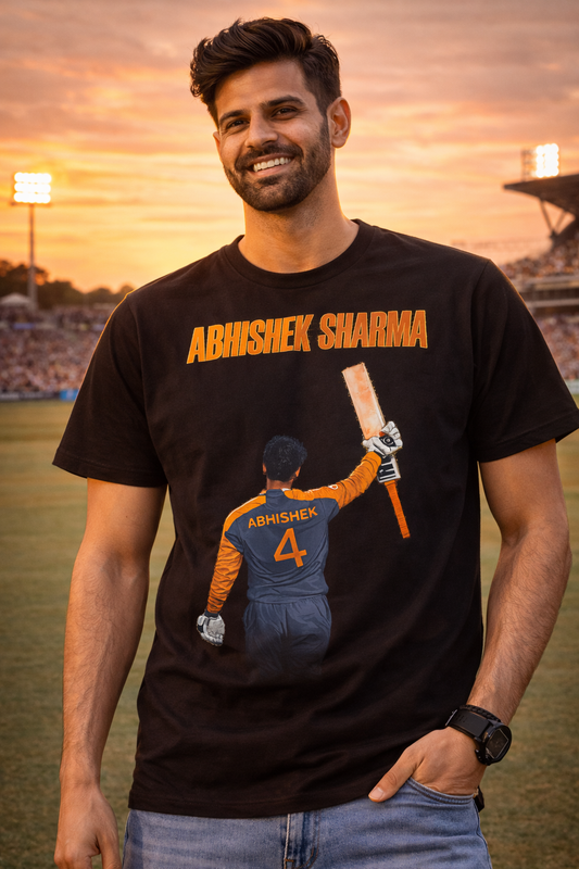 Abhishek Sharma Celebrating T-Shirt – Men & Women | Midnight Black