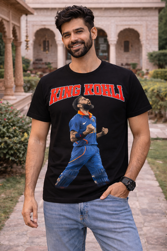 Virat Kohli Celebrating T-Shirt – Men & Women | Midnight Black