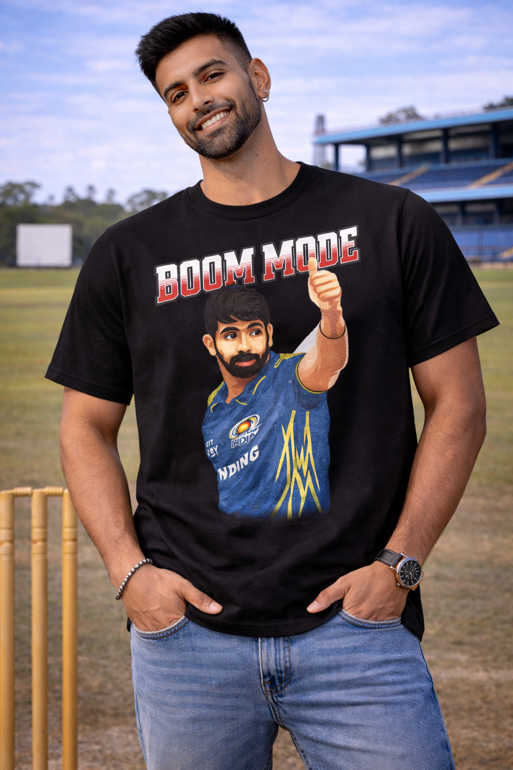 Boom Mode Bumrah T-Shirt – Men & Women | Midnight Black