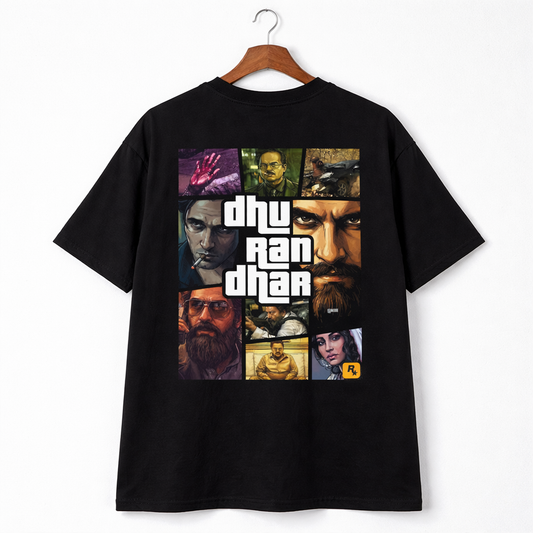 Dhurandhar GTA Style Drop-Shoulder T-Shirt – Men & Women | Black