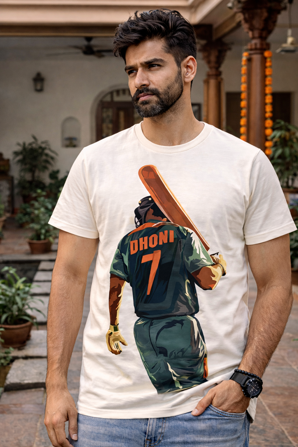 Dhoni T-Shirt – Men & Women | Moon White