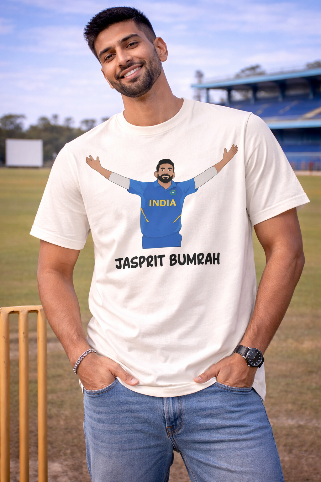 Bumrah Animated T-Shirt – Men & Women | Moon White