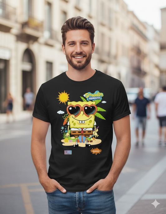 Sponge Bob With Sun Unisex T-Shirt |  Black