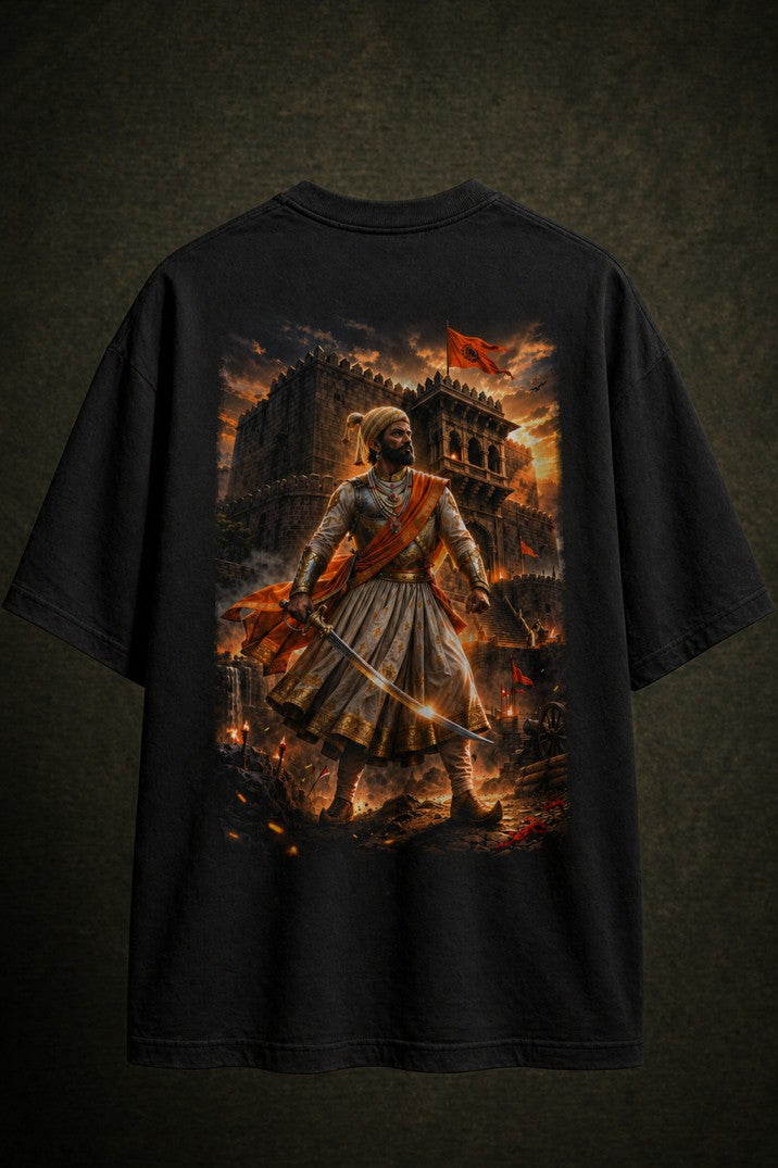 Raja Shivaji Oversized Drop-Shoulder T-Shirt – Men & Women | Black