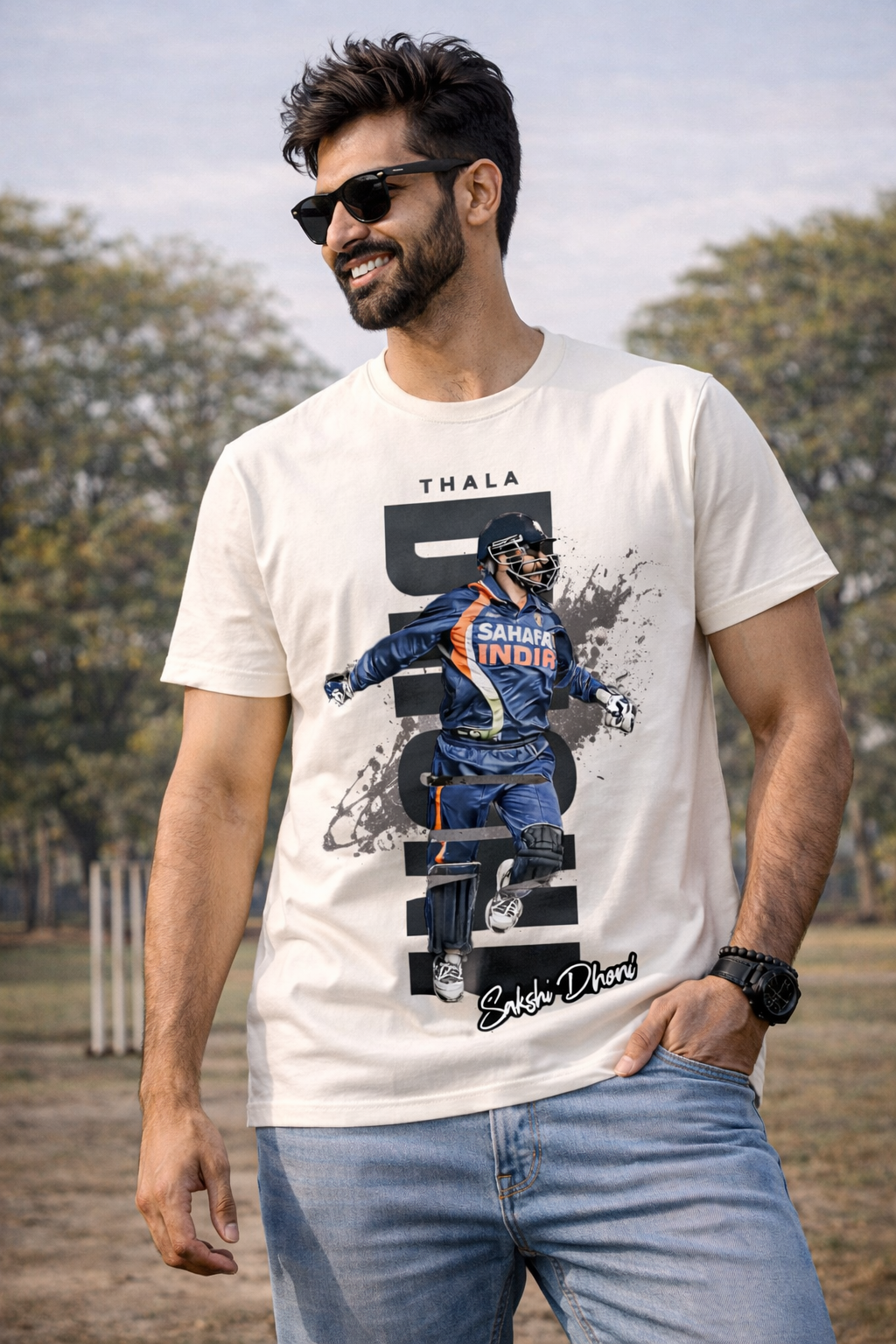 Dhoni Typography T-Shirt – Men & Women | Moon White