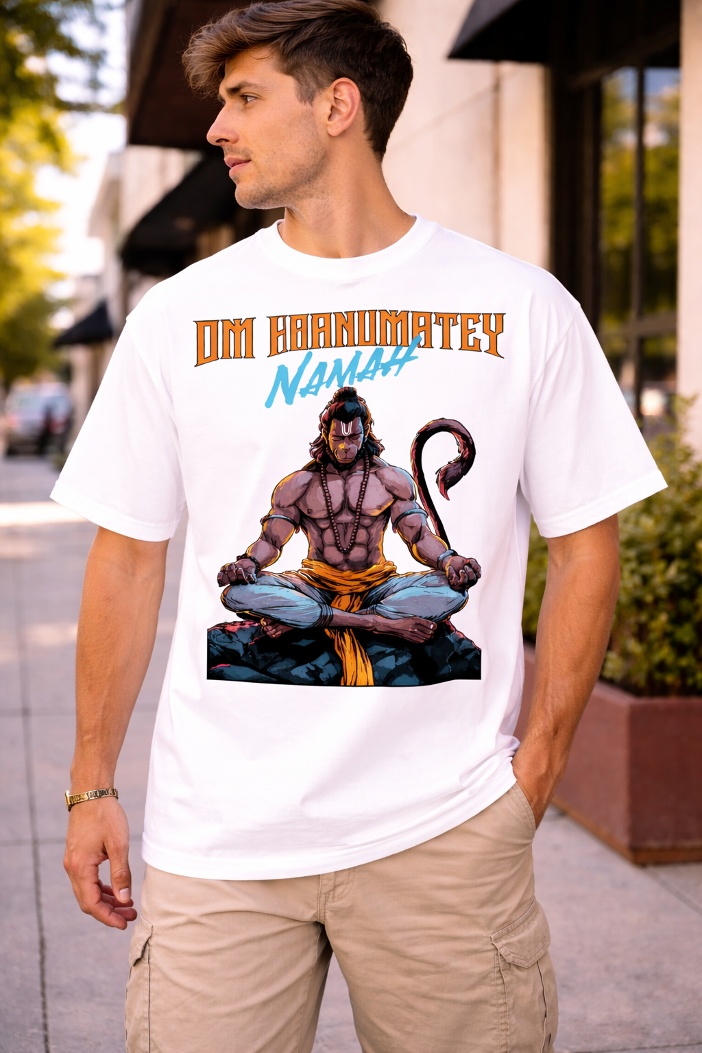 Om Hanumatey Namah T-Shirt – Men & Women | Moon White