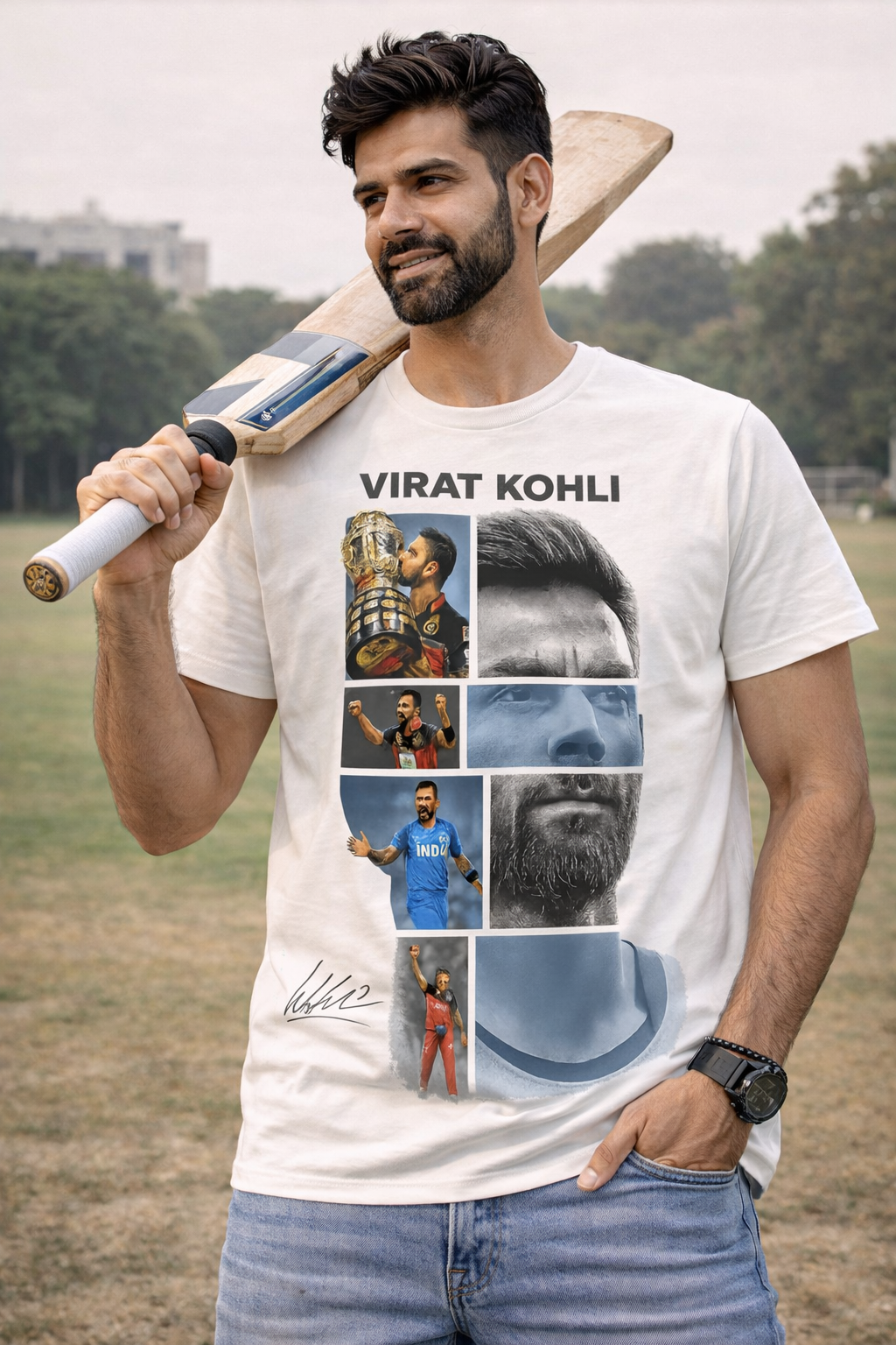 Virat Kohli Multi Verse T-Shirt – Men & Women | Moon White