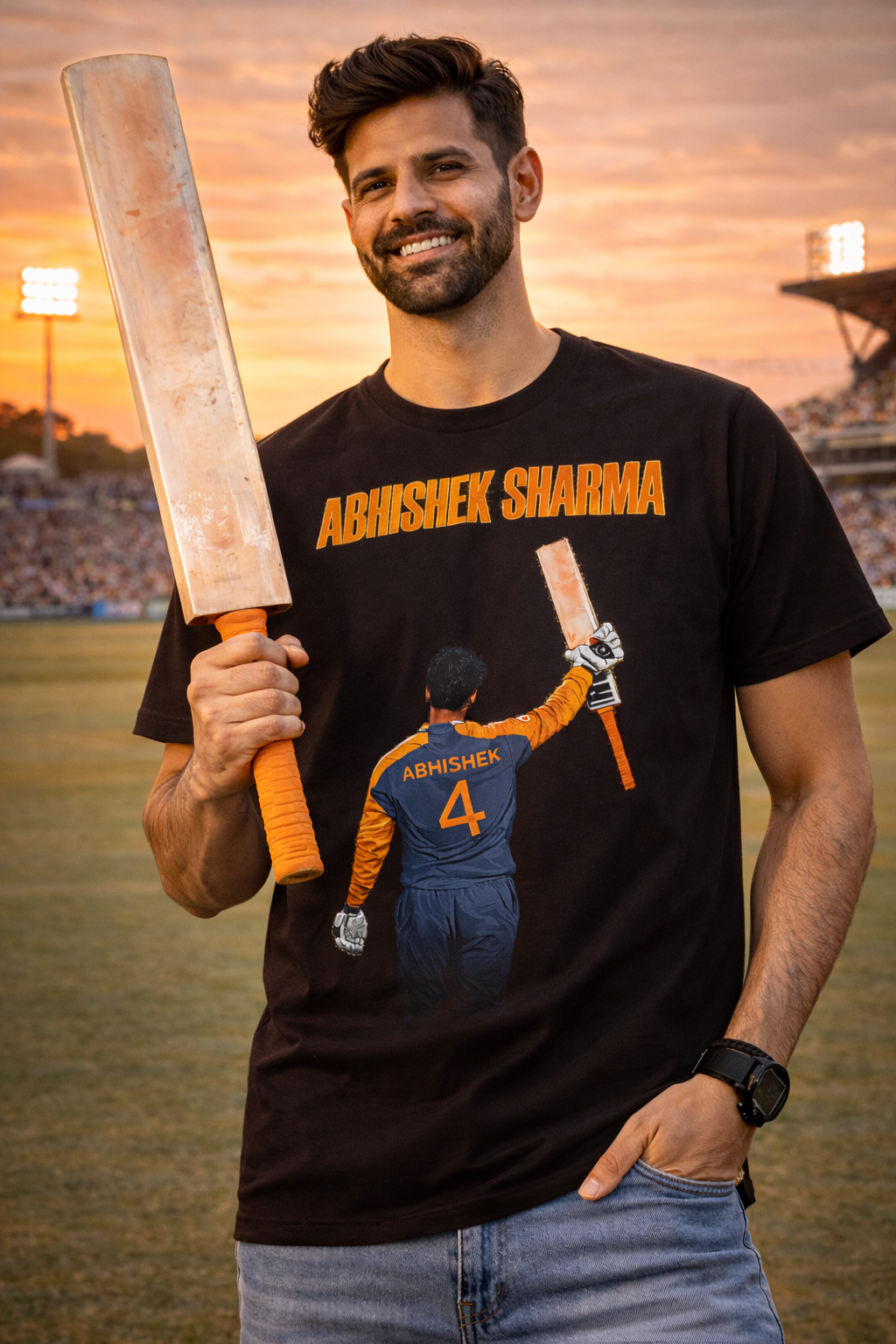 Abhishek Sharma Celebrating T-Shirt – Men & Women | Midnight Black