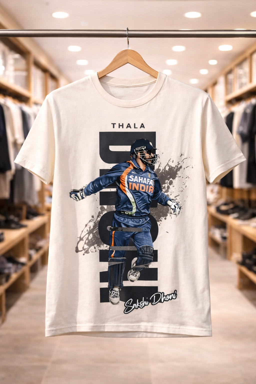 Dhoni Typography T-Shirt – Men & Women | Moon White