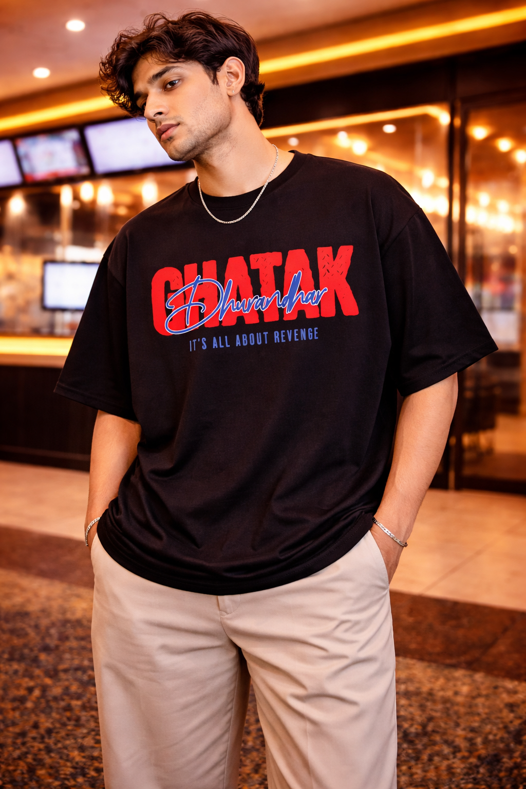 Dhurandhar GTA Style Drop-Shoulder T-Shirt – Men & Women | Black