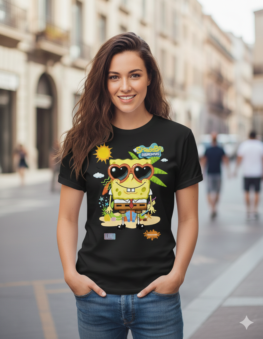 Sponge Bob With Sun Unisex T-Shirt |  Black