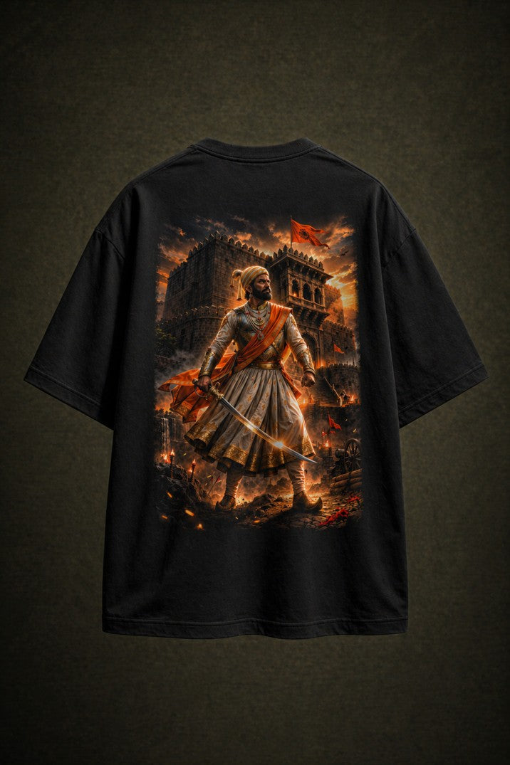 Raja Shivaji Oversized Drop-Shoulder T-Shirt – Men & Women | Black