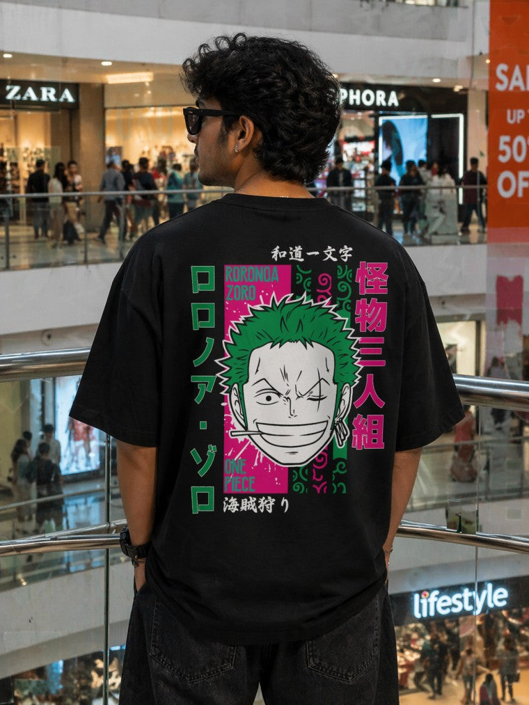 One Piece Roronoa Zoro Drop-Shoulder T-Shirt – Men & Women | Black