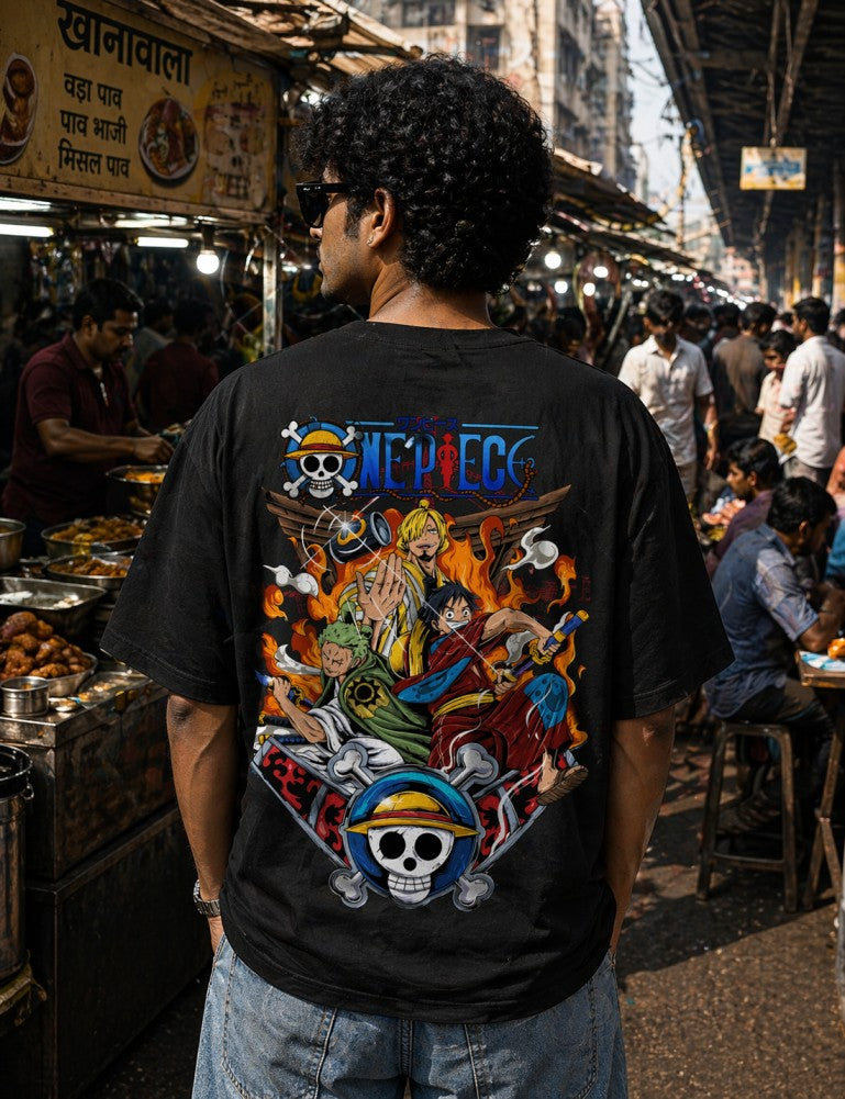 One Piece Anime Drop-Shoulder T-Shirt – Men & Women | Black