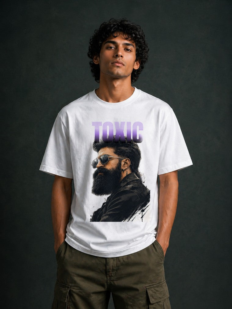 Toxic Yash Drop-Shoulder T-Shirt – Men & Women | Moon White