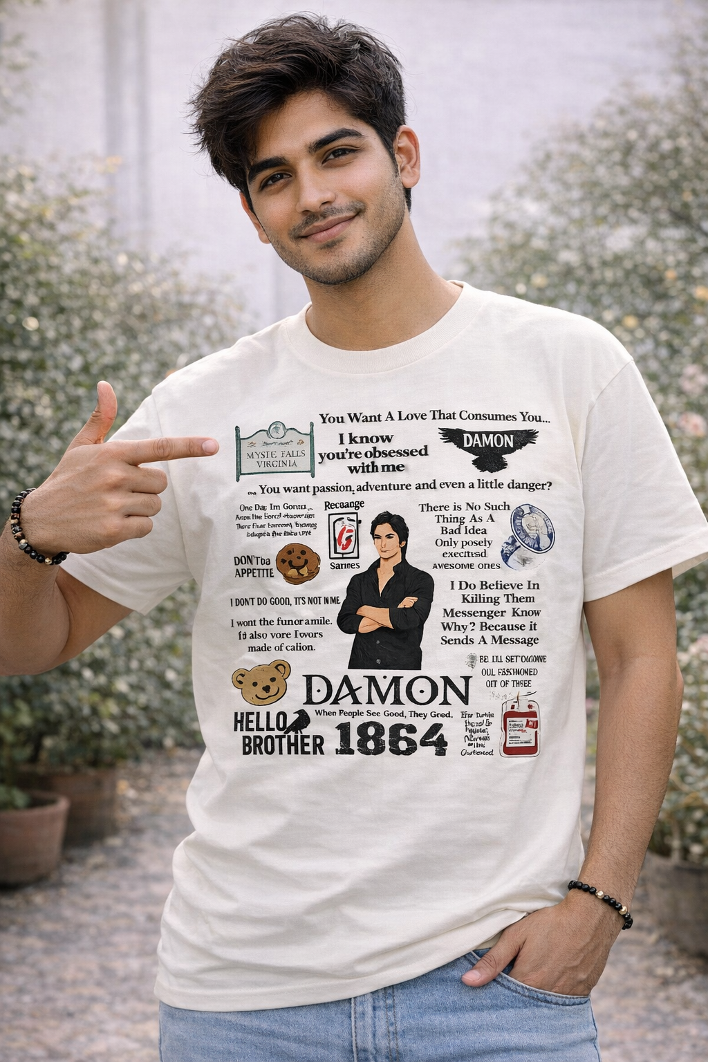 TVD Damon Dialogues T-Shirt | Moon White (Regular Fit)