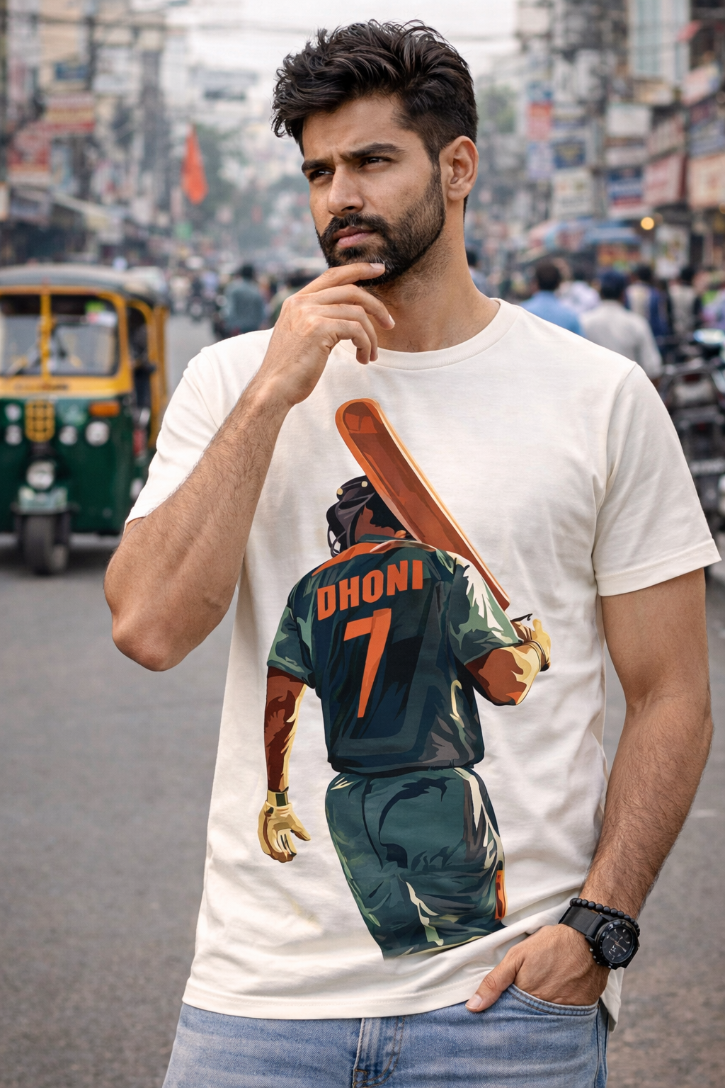 Dhoni T-Shirt – Men & Women | Moon White