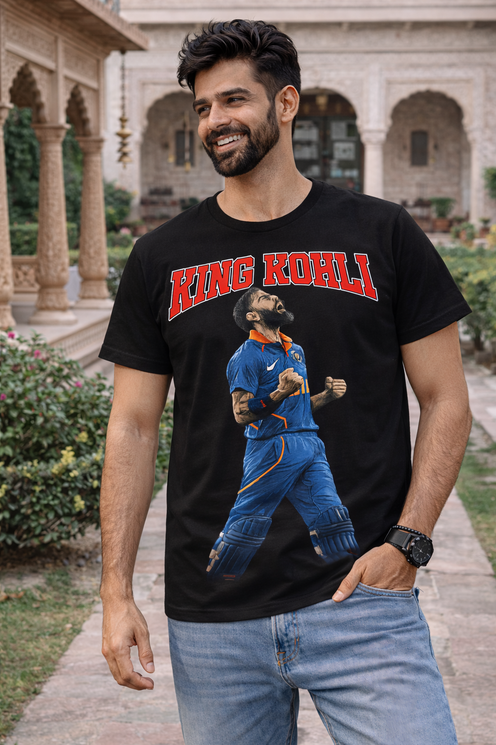 Virat Kohli Celebrating T-Shirt – Men & Women | Midnight Black