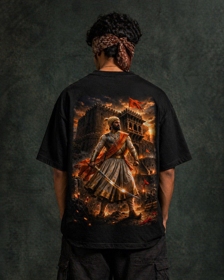 Raja Shivaji Oversized Drop-Shoulder T-Shirt – Men & Women | Black