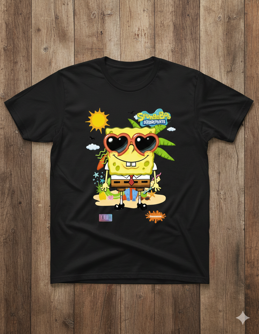 Sponge Bob With Sun Unisex T-Shirt |  Black