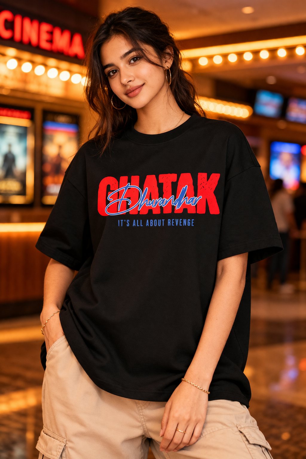 Dhurandhar GTA Style Drop-Shoulder T-Shirt – Men & Women | Black