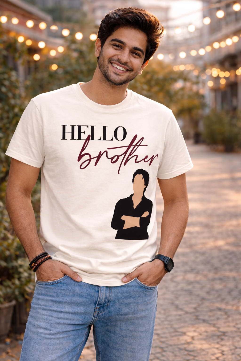 TVD Damon Hello Brother T-Shirt | Moon White (Regular Fit)