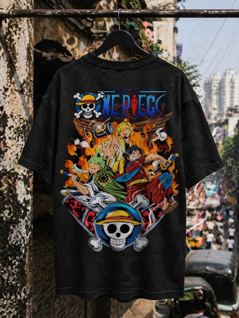 One Piece Anime Drop-Shoulder T-Shirt – Men & Women | Black