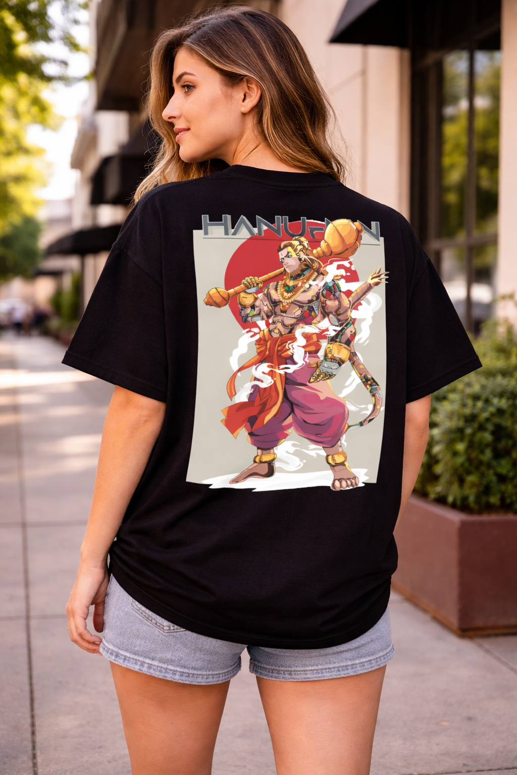 Lord Hanuman Drop-Shoulder T-Shirt – Men & Women | Black
