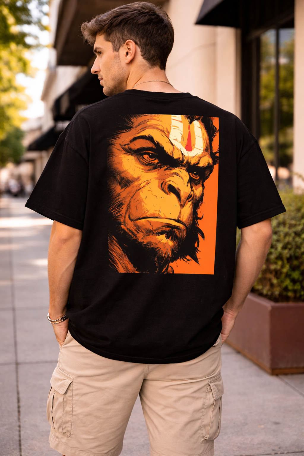 Hanuman Graphic Drop-Shoulder T-Shirt – Men & Women | Black