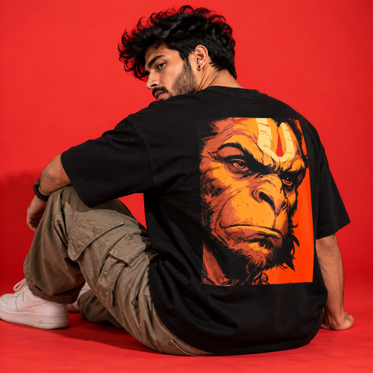 Hanuman Graphic Drop-Shoulder T-Shirt – Men & Women | Black