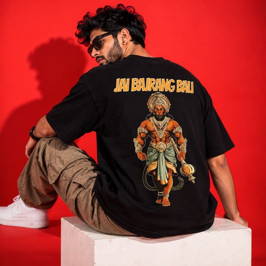 Jai Bajrang Bali Drop-Shoulder T-Shirt – Men & Women | Black