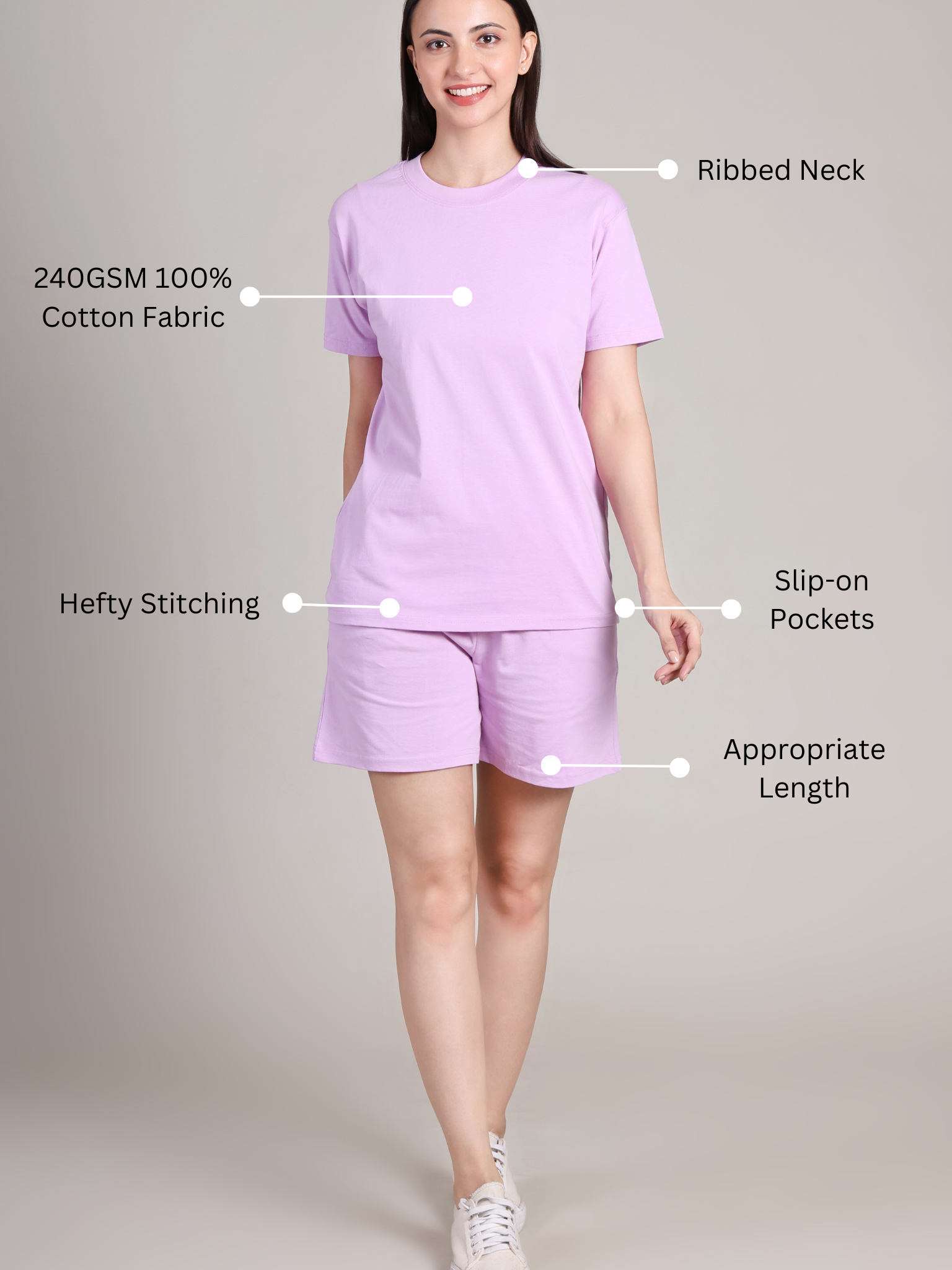 Regular Co-ord Set-Solid | 100% Cotton – Women | Lovely Lavender