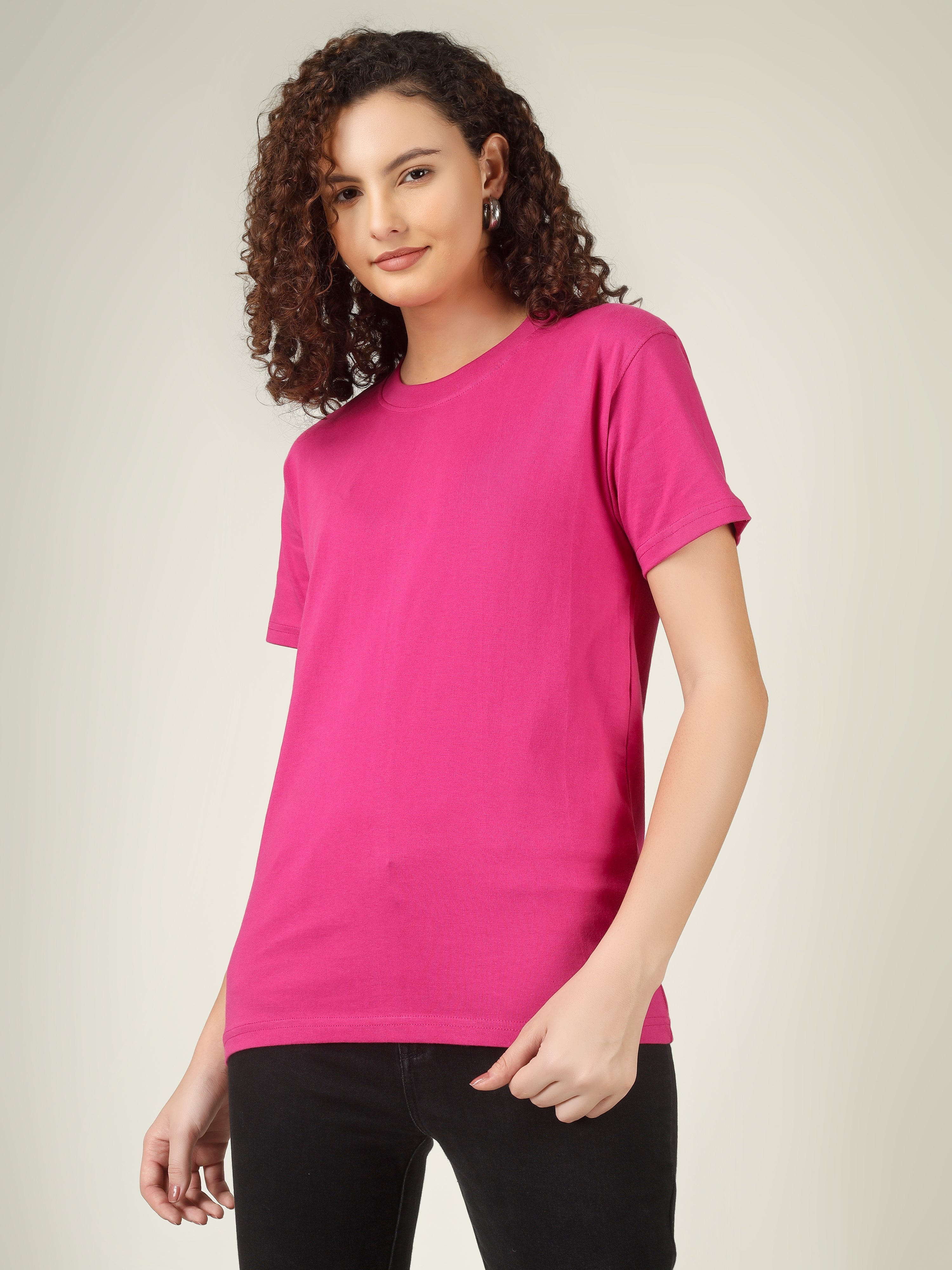 100% Cotton Solid T-Shirt – Women | Pretty Pink