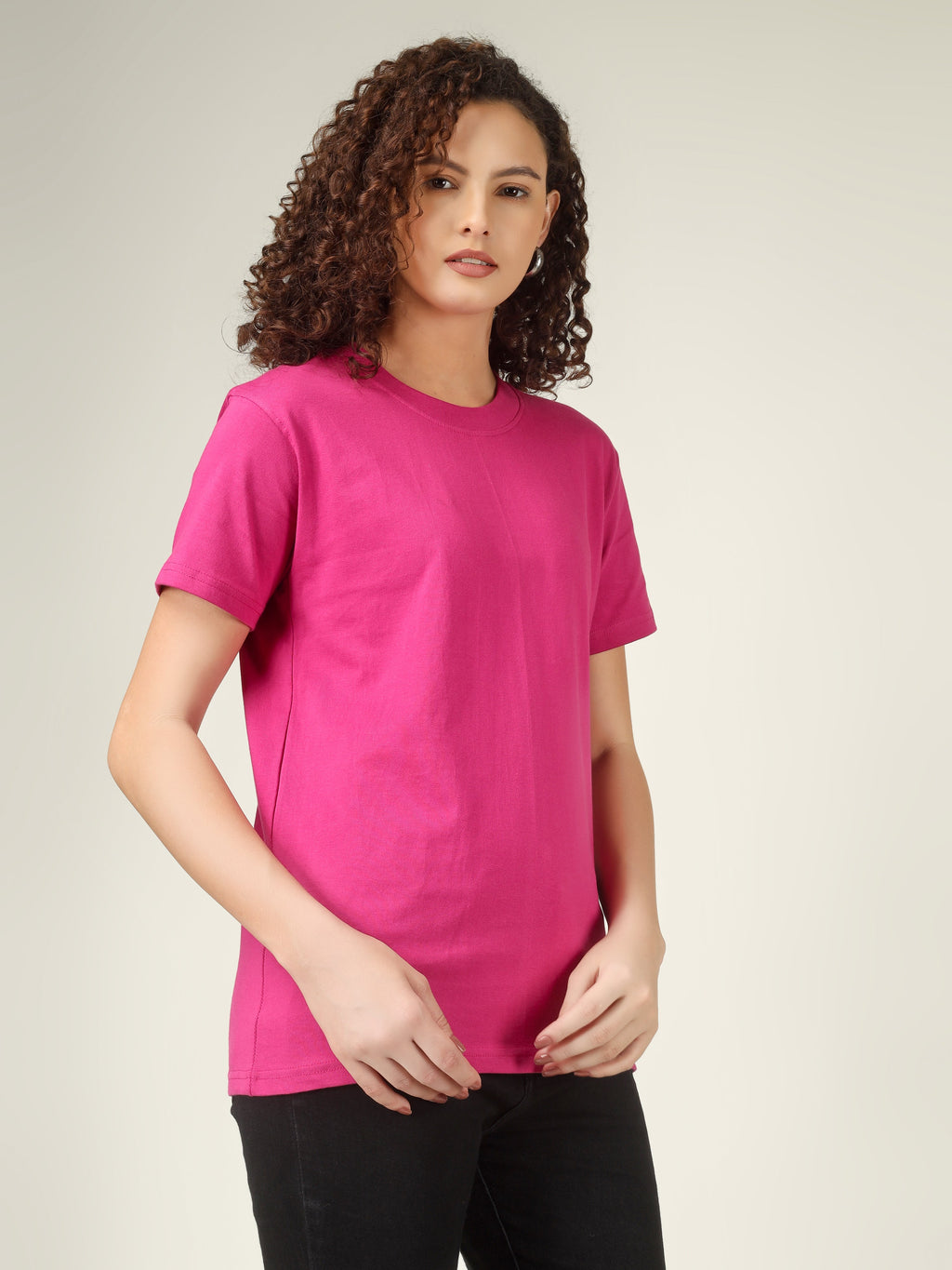 100% Cotton Solid T-Shirt – Women | Pretty Pink