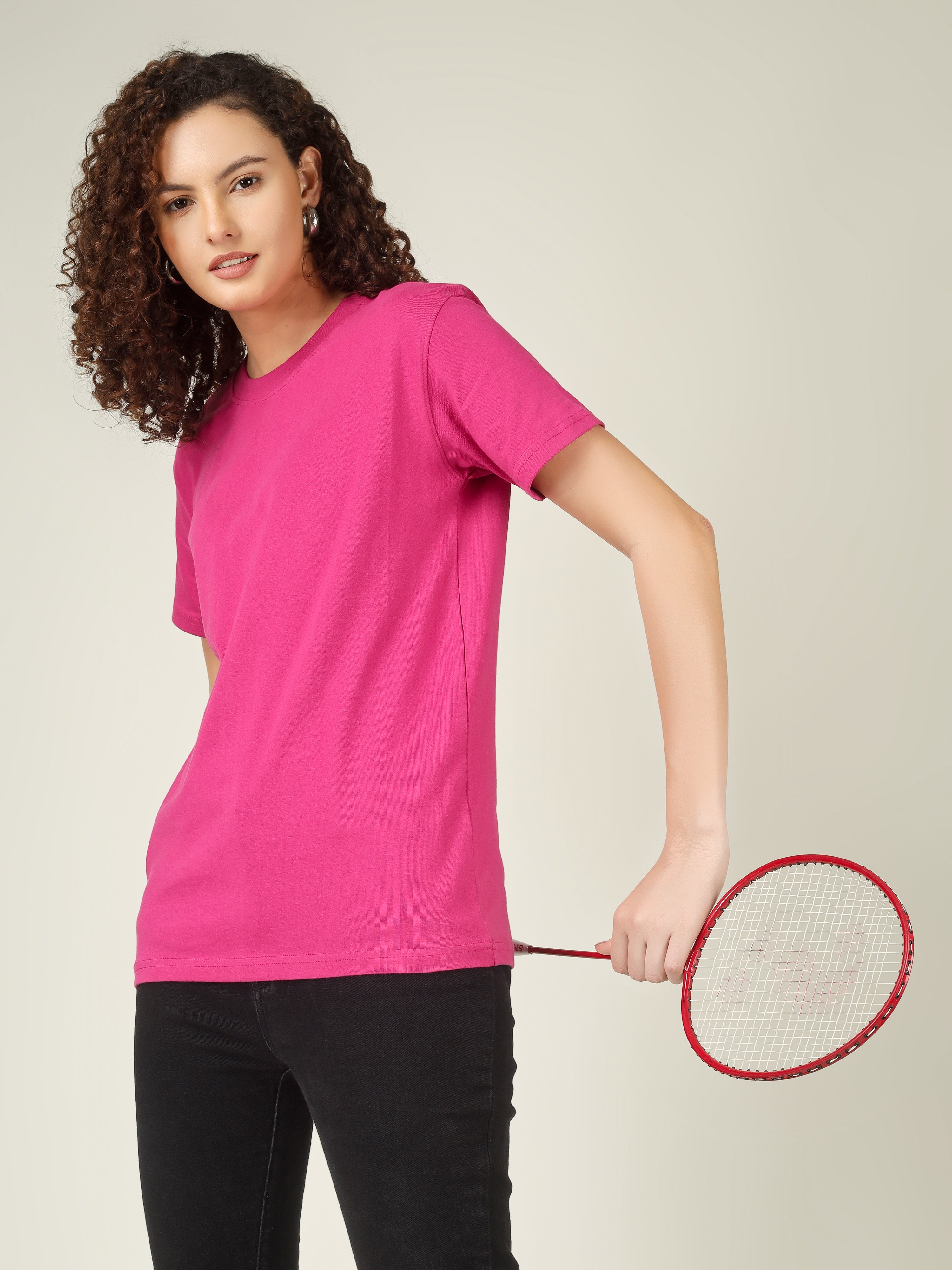 100% Cotton Solid T-Shirt – Women | Pretty Pink