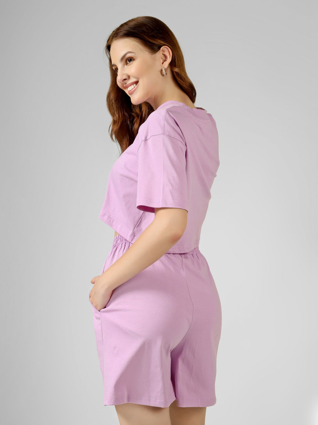 Crop Co-ord Set-Solid | 100% Cotton – Women | Lovely Lavender
