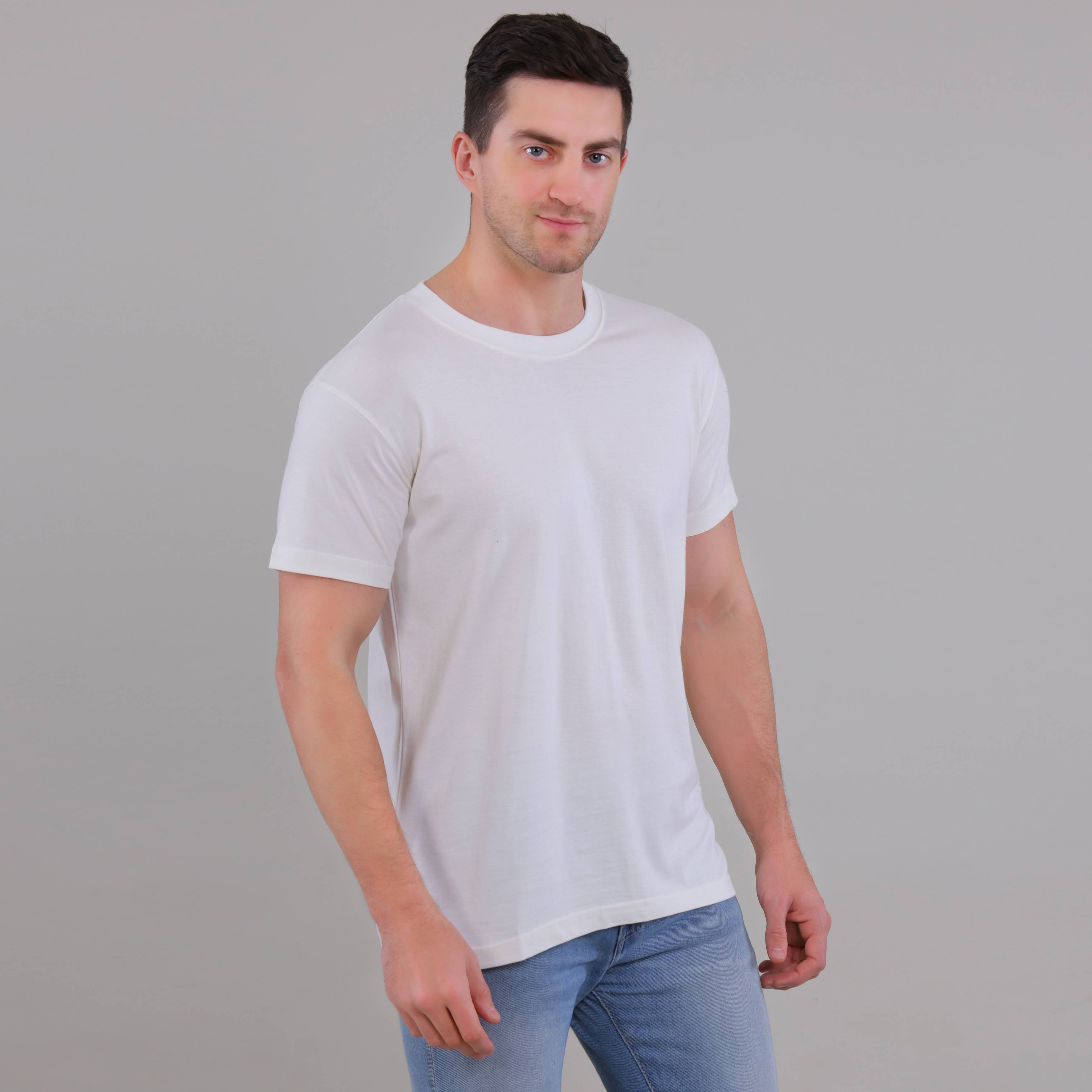 100% Cotton Solid T-Shirt – Men | Moon White