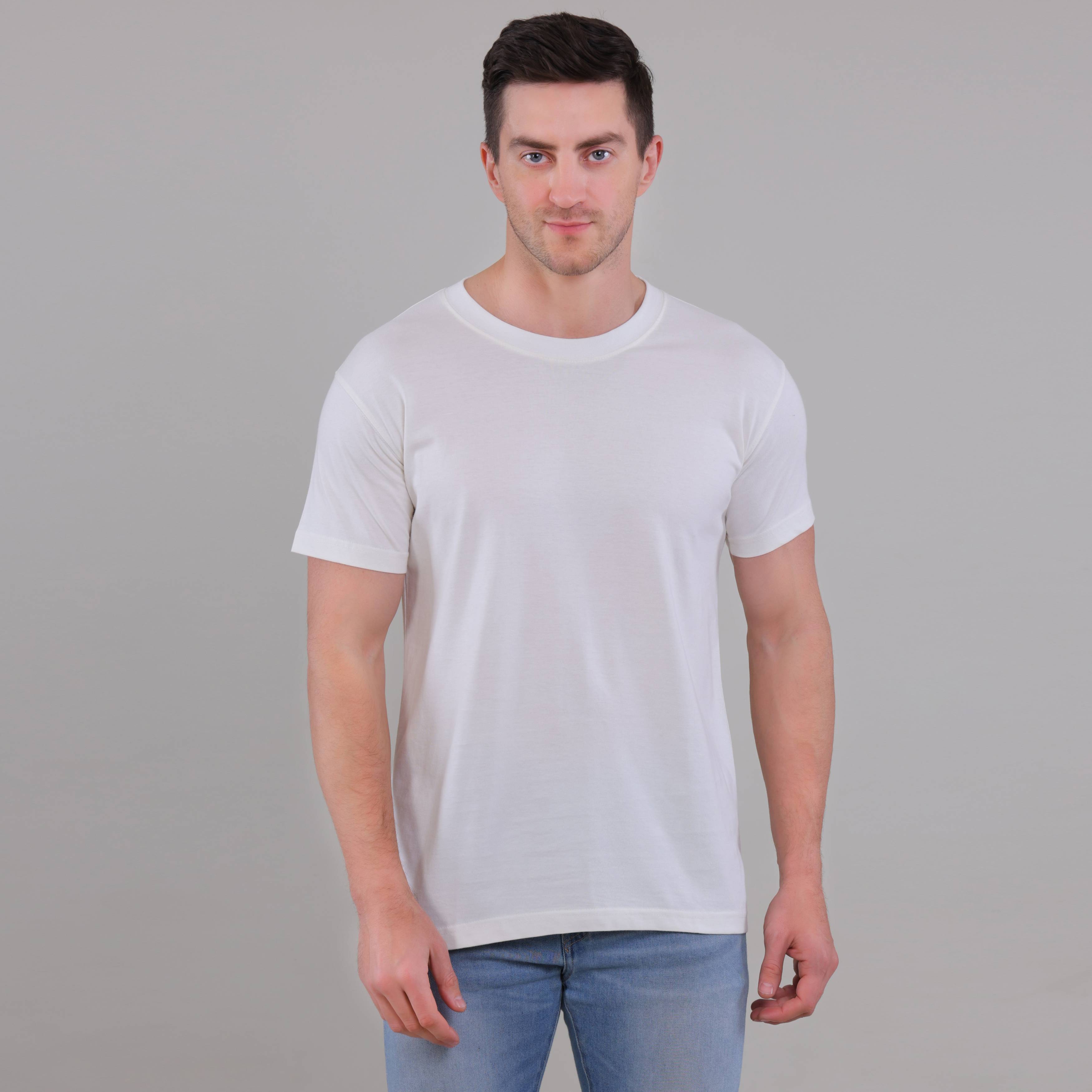 100% Cotton Solid T-Shirt – Men | Moon White