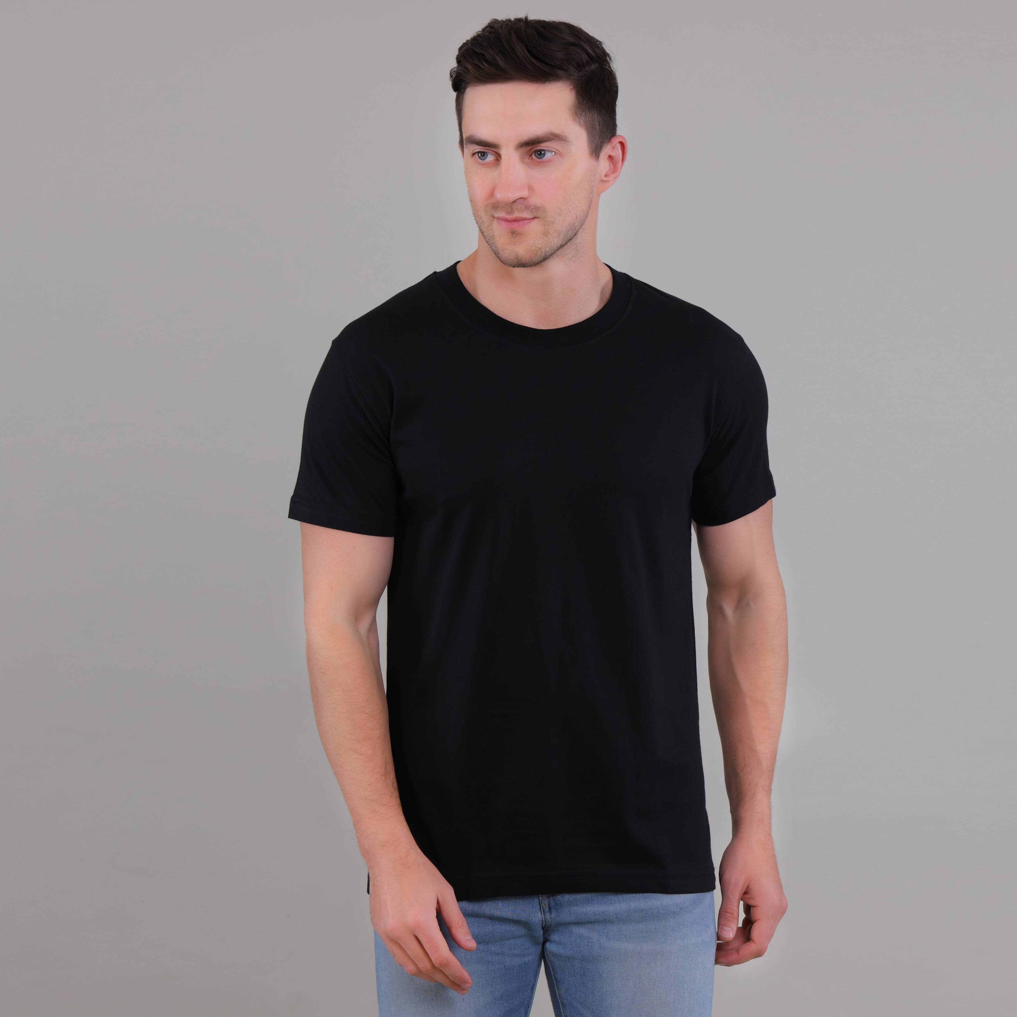 100% Cotton Solid T-Shirt – Men | Midnight Black
