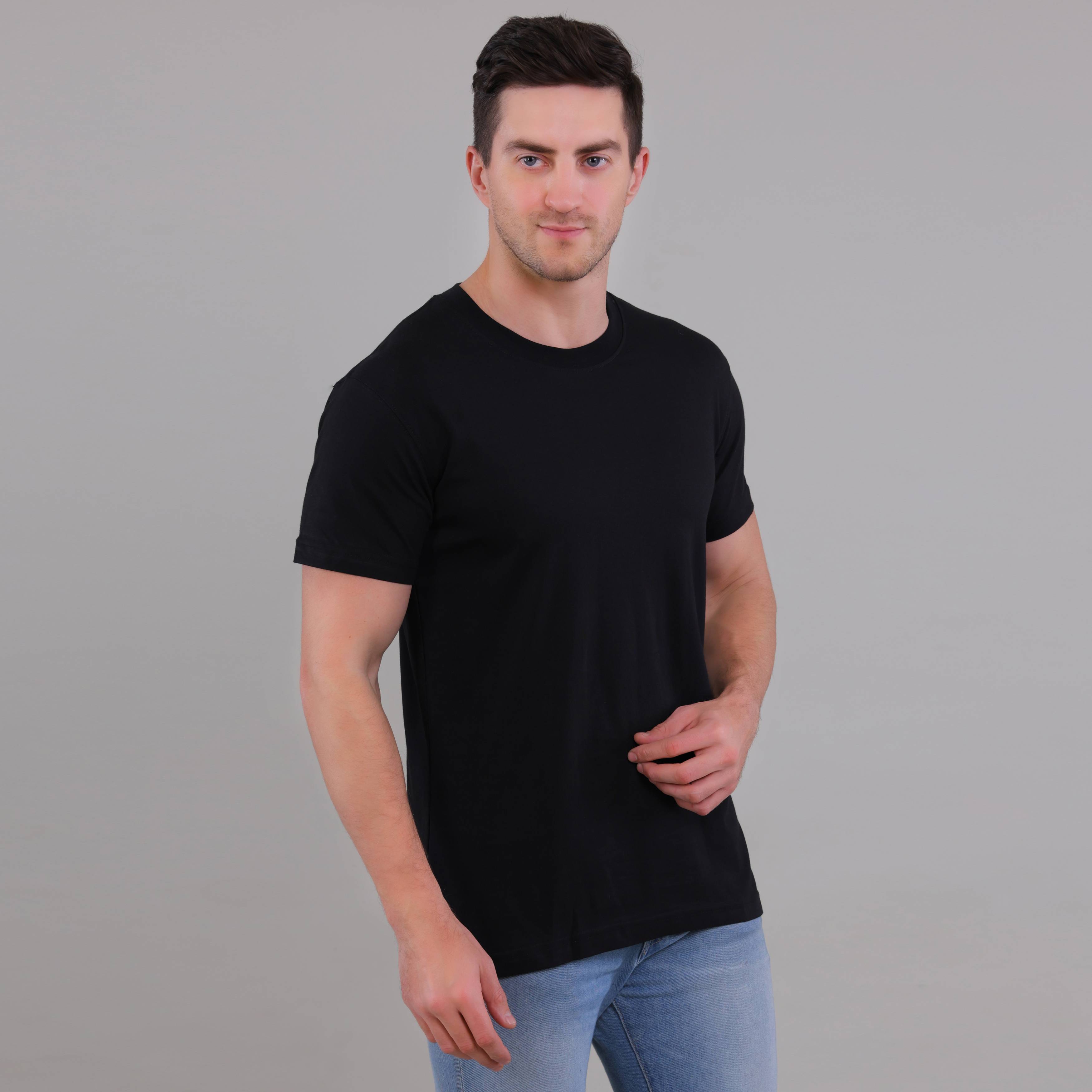 100% Cotton Solid T-Shirt – Men | Midnight Black